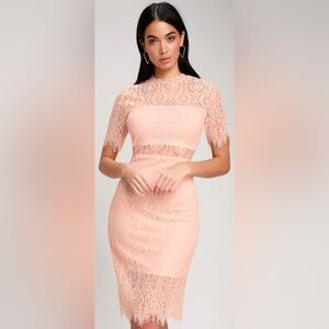 Lulus Blush Pink Lace Long Sleeve Dress – Size Small